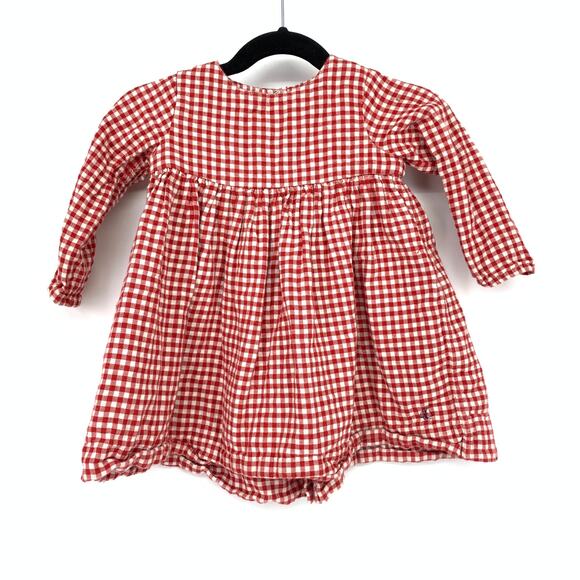 Petit Bateau Gingham Red White Check Long Sleeve Dress Girls Size 18 Months - Picture 1 of 6